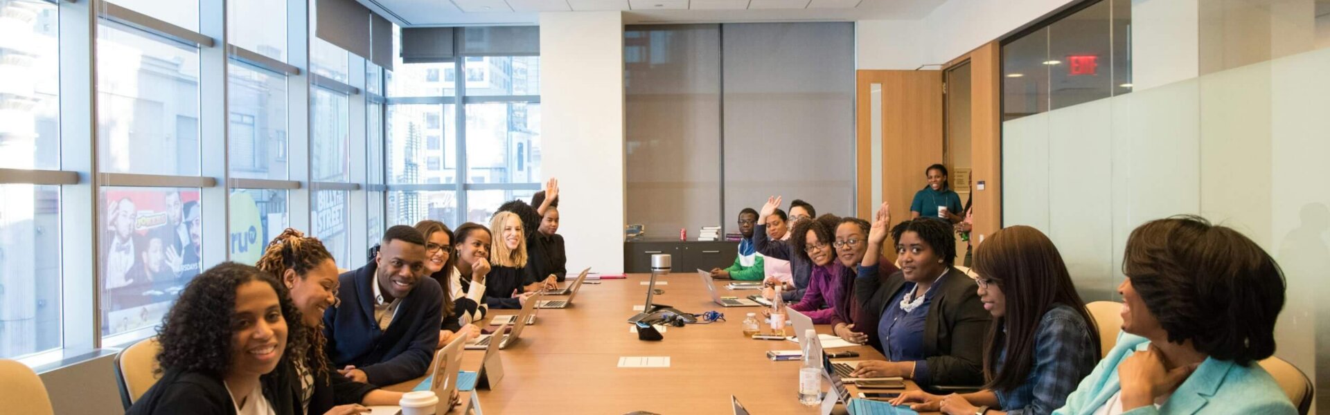Board room of diverse team members